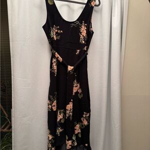 Black Floral Print Mermaid High Low Midi